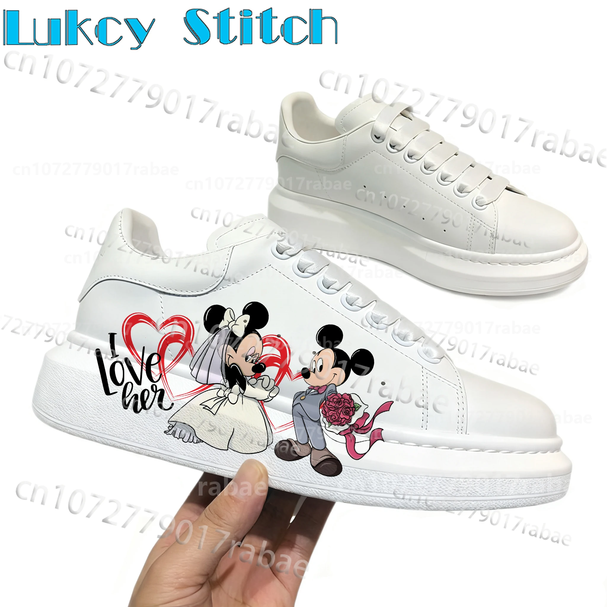 

Обувь для взрослых пар с изображением Микки и Минни Маус, мужская и женская обувь с милым мультяшным принтом, на шнуровке, белая, с мягкой подошвой, модная прогулочная обувь 2026