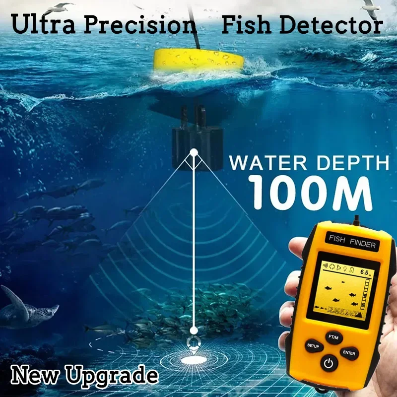 Nuovo aggiornamento palmare Fish Depth Finder Ice Kayak Shore Boat Fishing Fish Detector Device trasduttore sensore Sonar e Display LCD