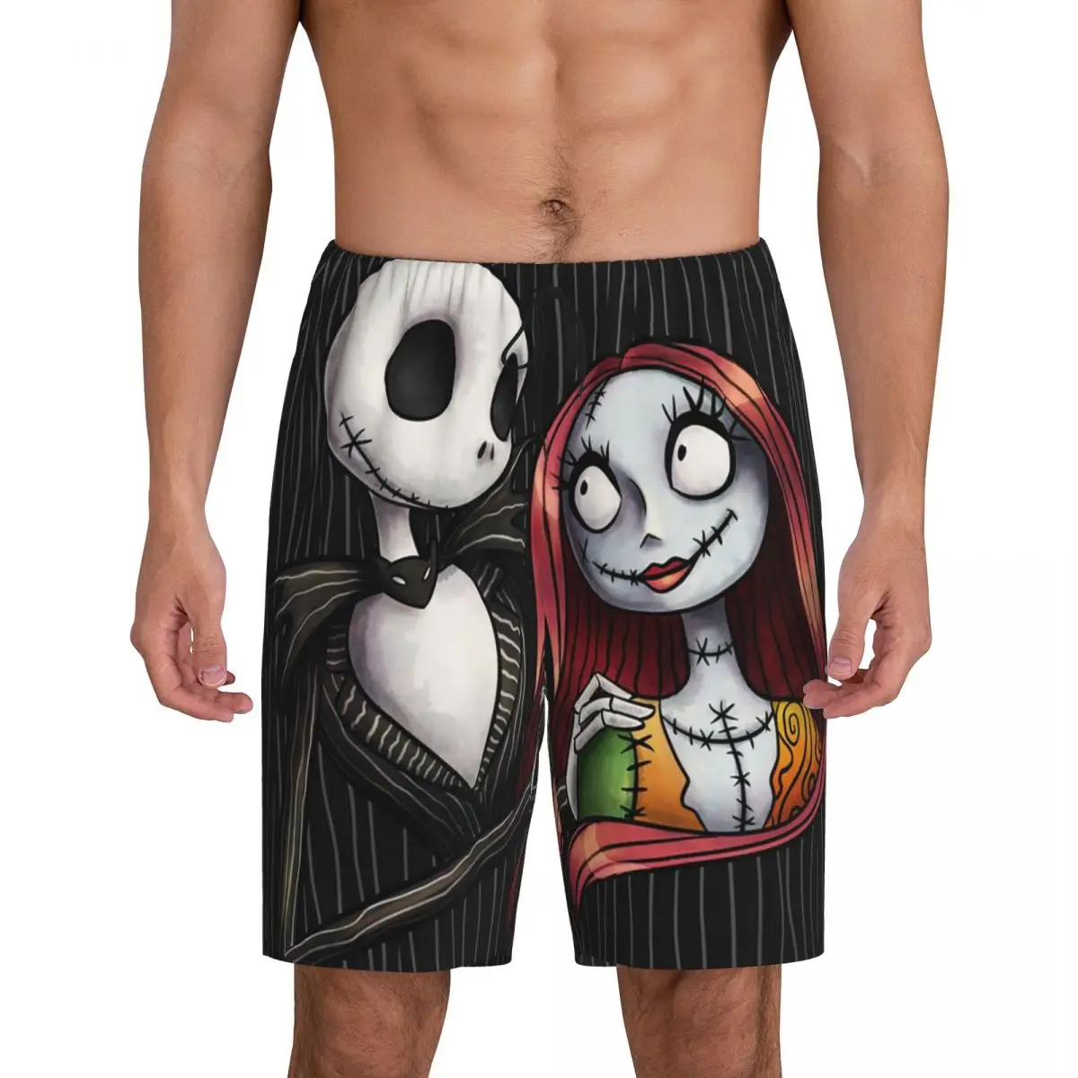 Pantalones cortos de pijama personalizados para hombre, ropa de dormir y bolsillos con cordón, con estampado de calavera Jack Tim, pesadilla antes de Navidad