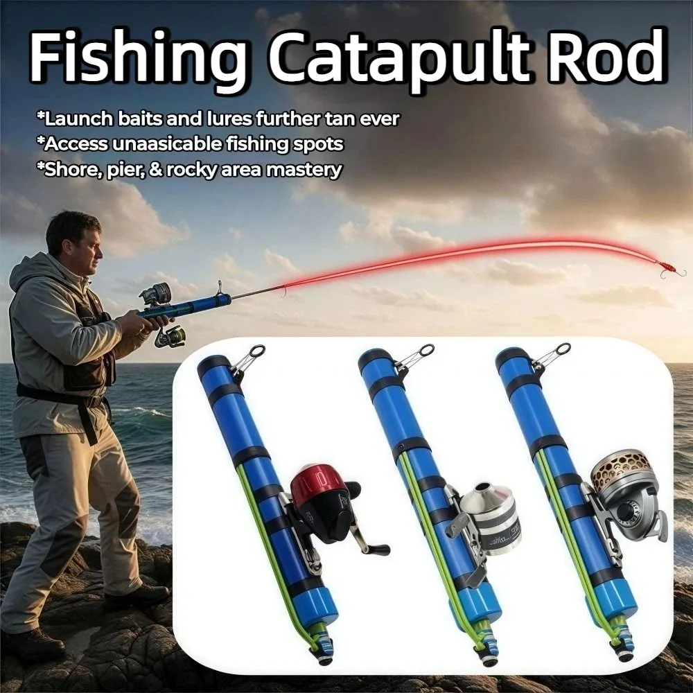 Compact Fishing Catapult Rod Portable Extendable Catapult Fishing Reel Durable Sturdy Fish Bait Launching Equipment
