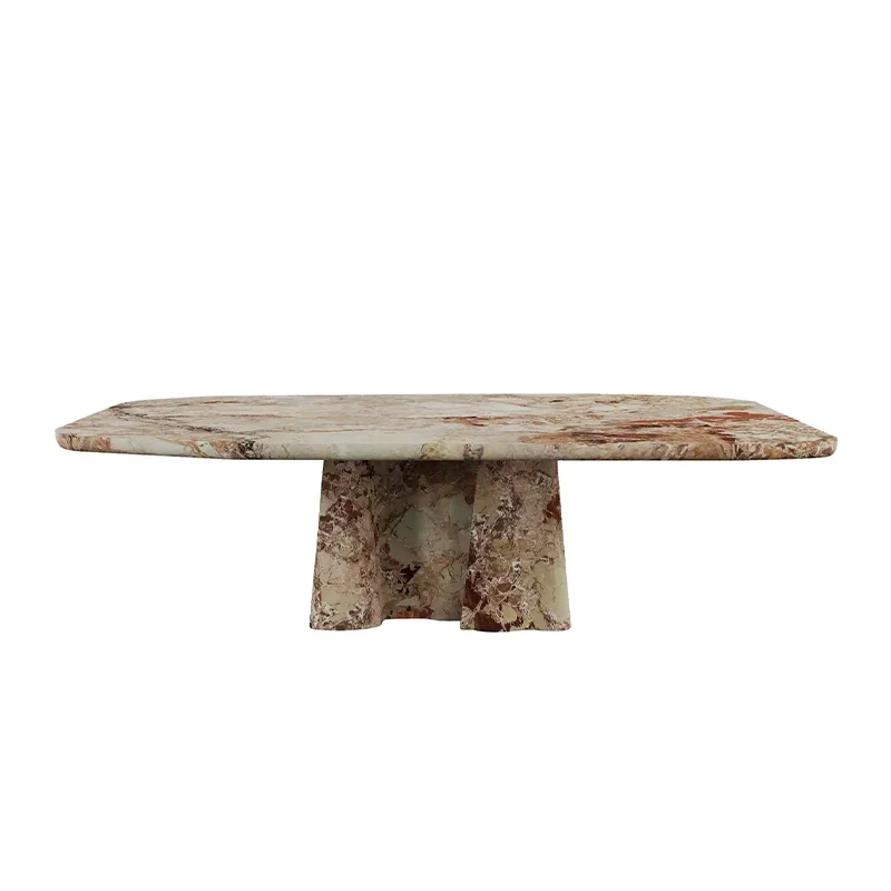 #Dream Home Sculptural Marble Coffee Table Organic Irregular Top Fluted Pedestal Base Natural Stone Center Table