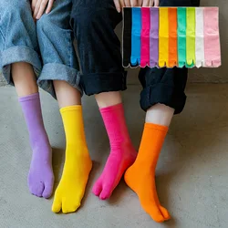 Couple Two Toe Tabi Socks Bright Color Solid Cotton Mid-Tube Flip Flop Japanese Style Kimono Two Toed Clogs Socks for Women Men