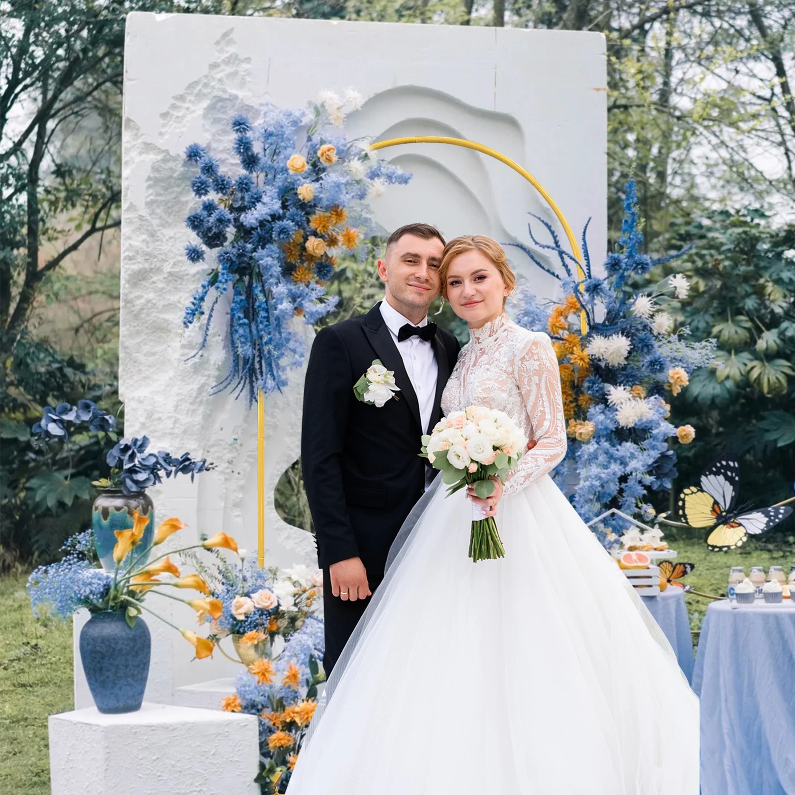 Braket Sandaran Lengkungan Pernikahan, Braket Sandaran Lengkungan Logam Emas Lengkungan Persegi untuk Pernikahan, Ulang Tahun, Pesta, Pengantin, Bayi, Sh