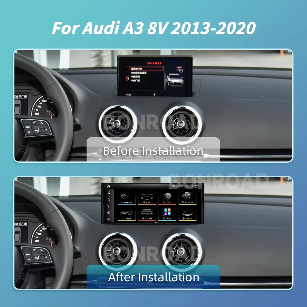 BONROAD 10.25 "لاسلكي CarPlay أندوريد راديو السيارة التلقائي مشغل وسائط متعددة لأودي A3 8 فولت 2012-2020 4G واي فاي نظام تحديد المواقع BT شاشة تعمل باللمس