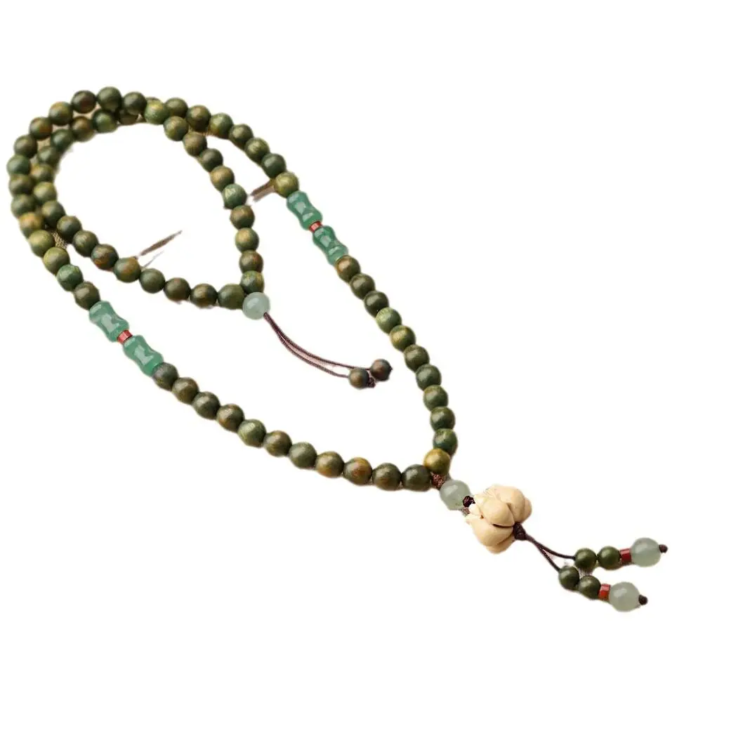 

Vintage Lotus Natural Green Sandalwood Necklace Unisex Versatile Chinese Style Amazonite Bamboo Bracelet Gifts