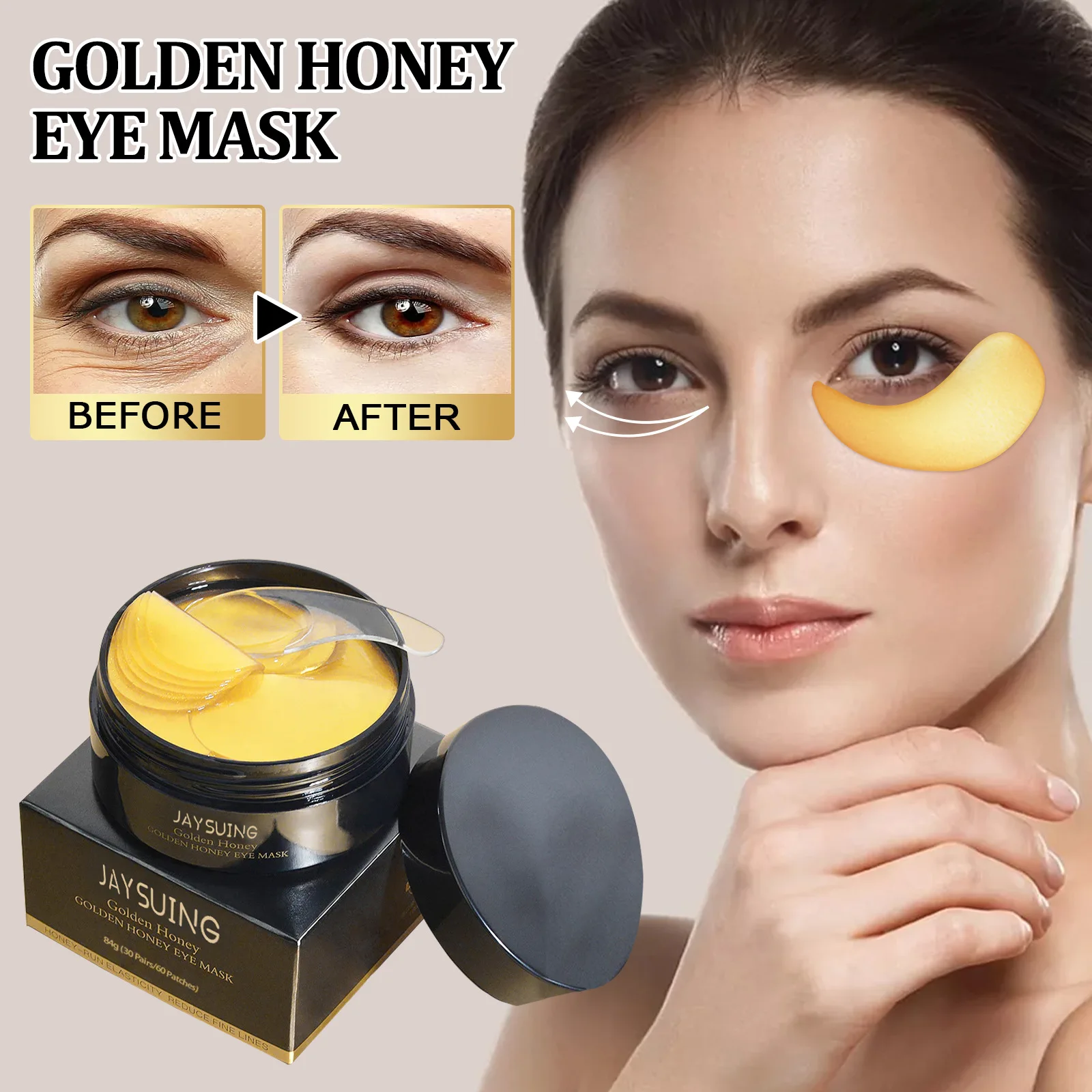 

Jaysuing Gold Snail Collagen Eye Mask for Moisturizing, Hydrating, and Smoothing Fine Lines, Wrinkles, and Puffiness - 30 Pairs