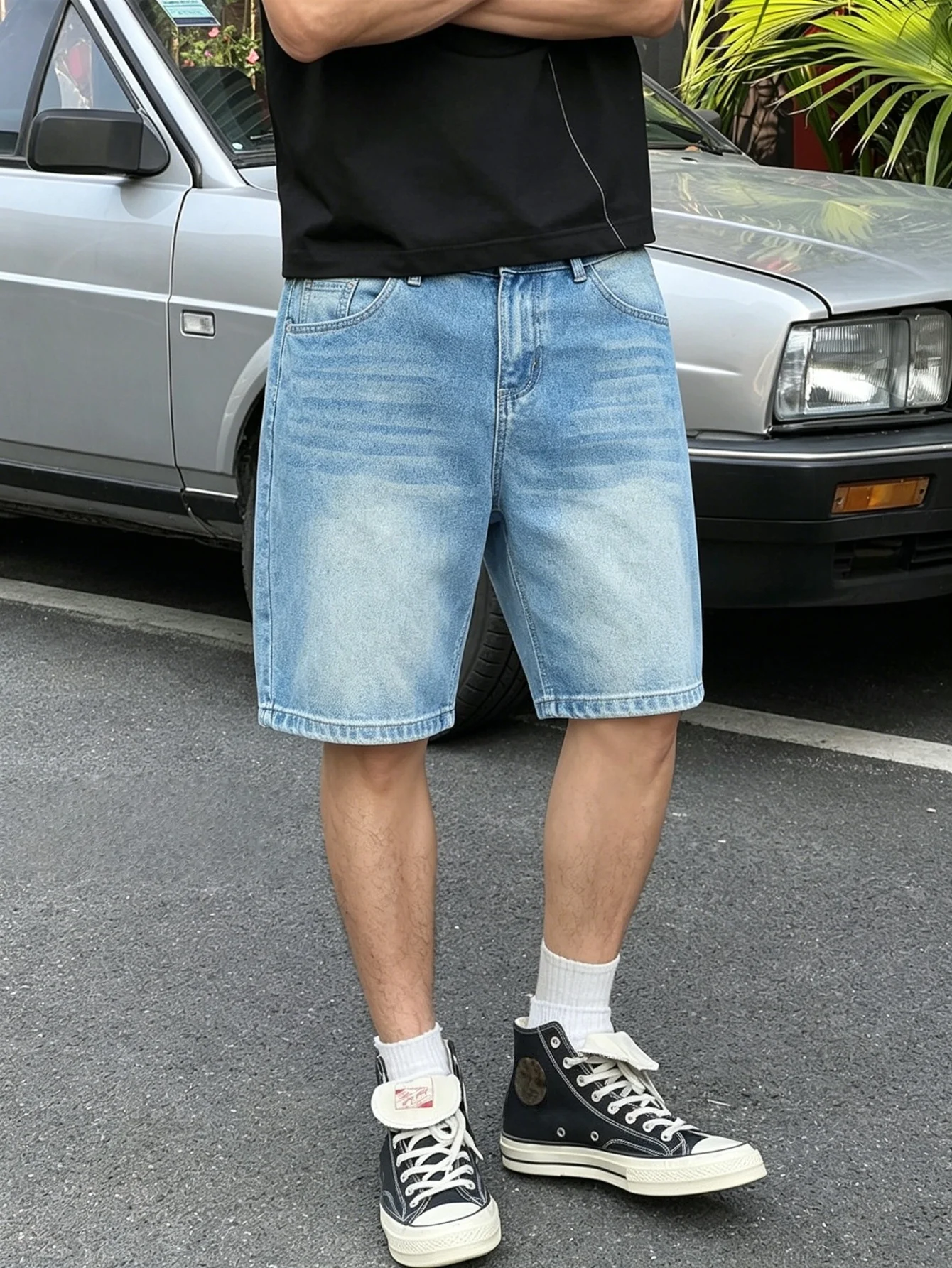 Men Fashion Korean Style - Shorts en jean bleu décontractés pour