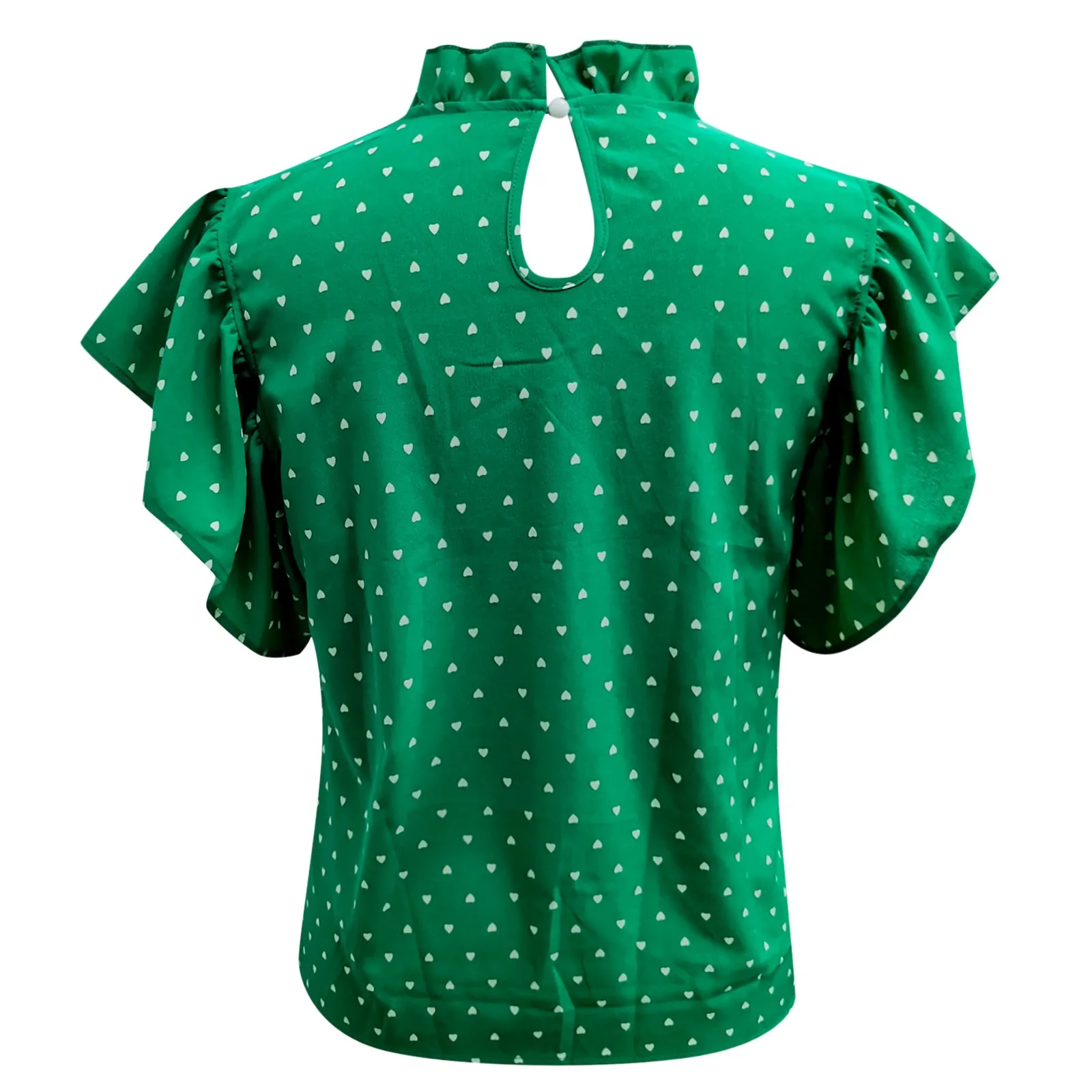 Summer Polka Dot Blouse Shirt Woman Casual Ruffle O-Neck Green Red Short Sleeve Tops Femme Cloth