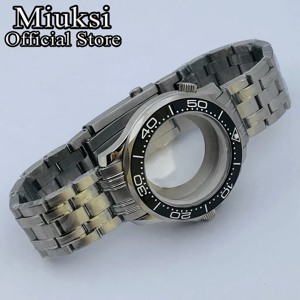 Miuksi 41mm silver watch case ceramic bezel sapphire glass fit NH35 NH36 NH34 movement