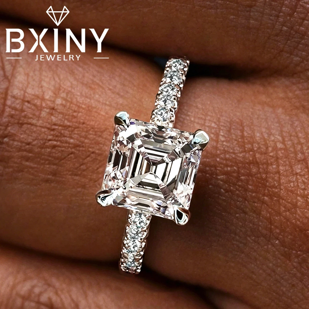 

BXINY 1/2/3/5carat Asscher Cut Moissanite Rings S925 Silver GRA Certified Square Lab Diamond Wedding Band for Women Gift Jewelry