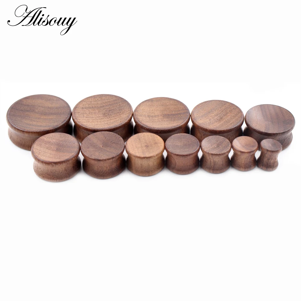 Alisouy 2PCS 8-30mm Concave Surface Natural Wood Round Ear Tunnels Plugs Expander Stretcher Gauges Earring Piercing Body Jewelry