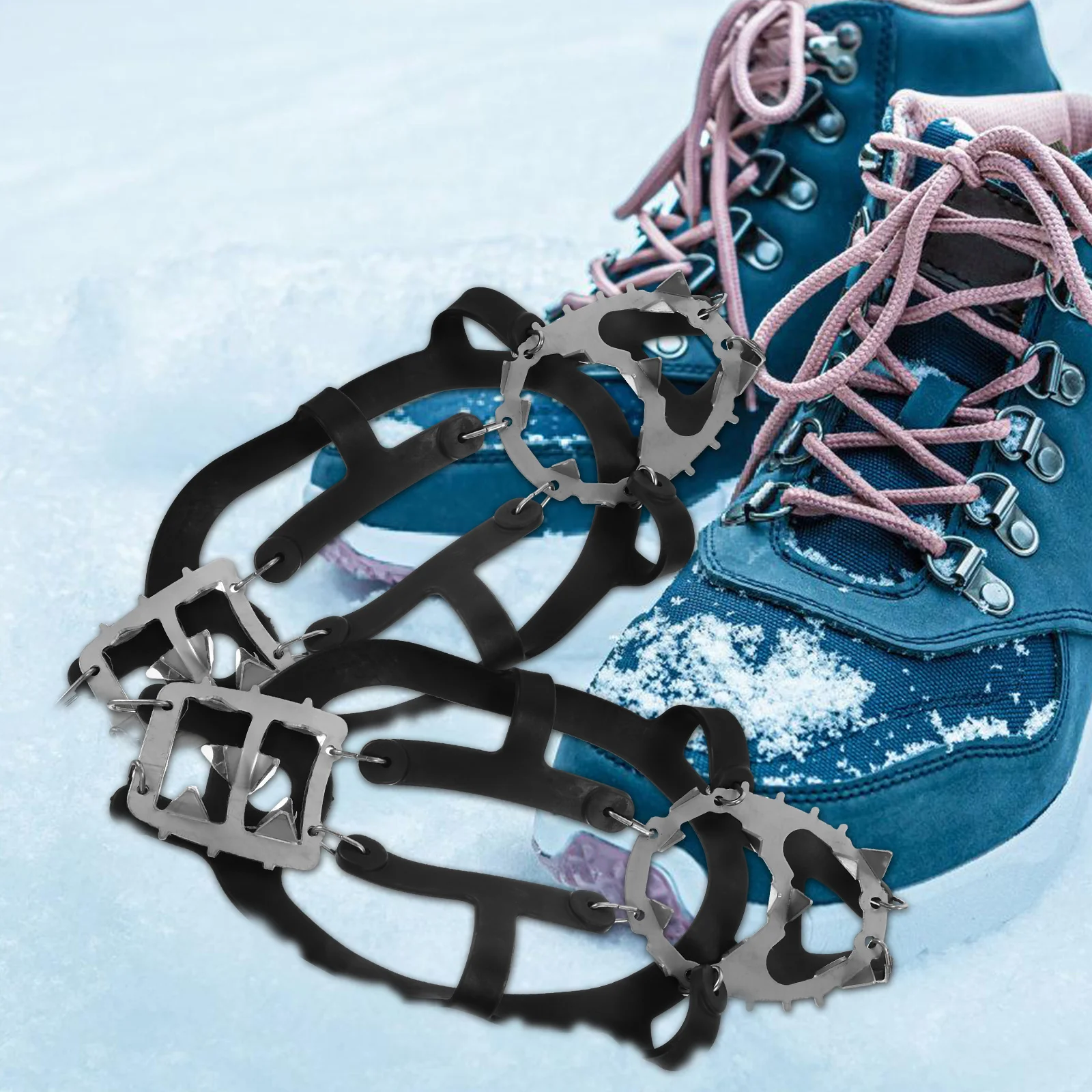 

Stainless Steel Ice Cleats 18 Teeth Anti Skid Outdoor Winter Shoe Grips Lightweight Portable Climbing Accessories