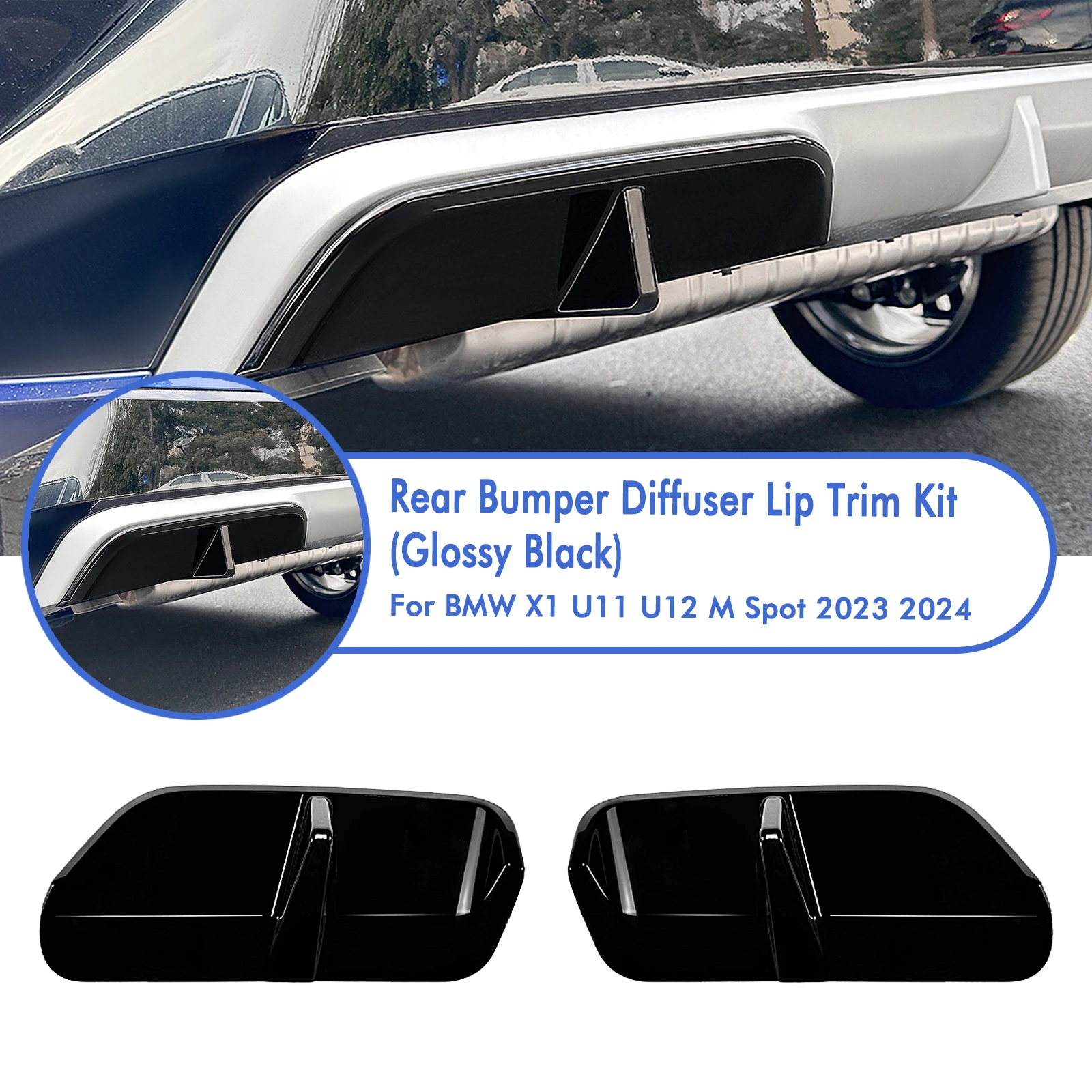 

For BMW X1 U11 U12 iX1 M Sport 2023-2024 Gloss Black/Carbon Fiber Look Rear Bumper Diffuser Lip Cover Splitter Spoiler Protector