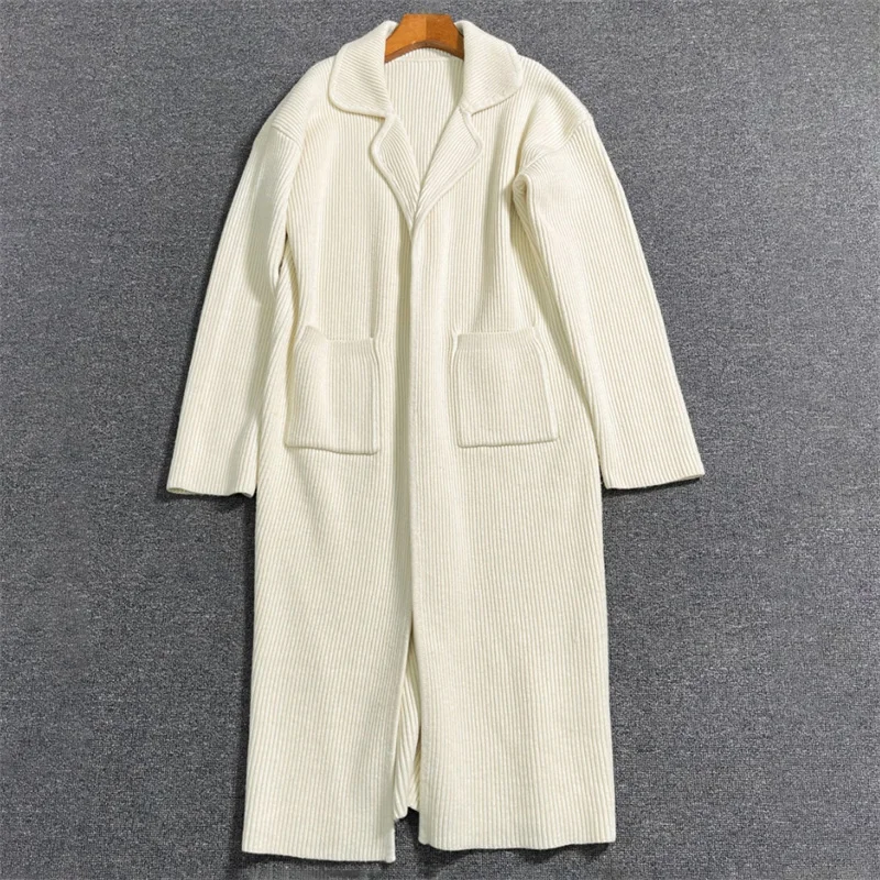 

Cardigan for women New elastic ribbed knitted long sleeved top for autumn 2025 Casual and minimalist long jacket Women's coat