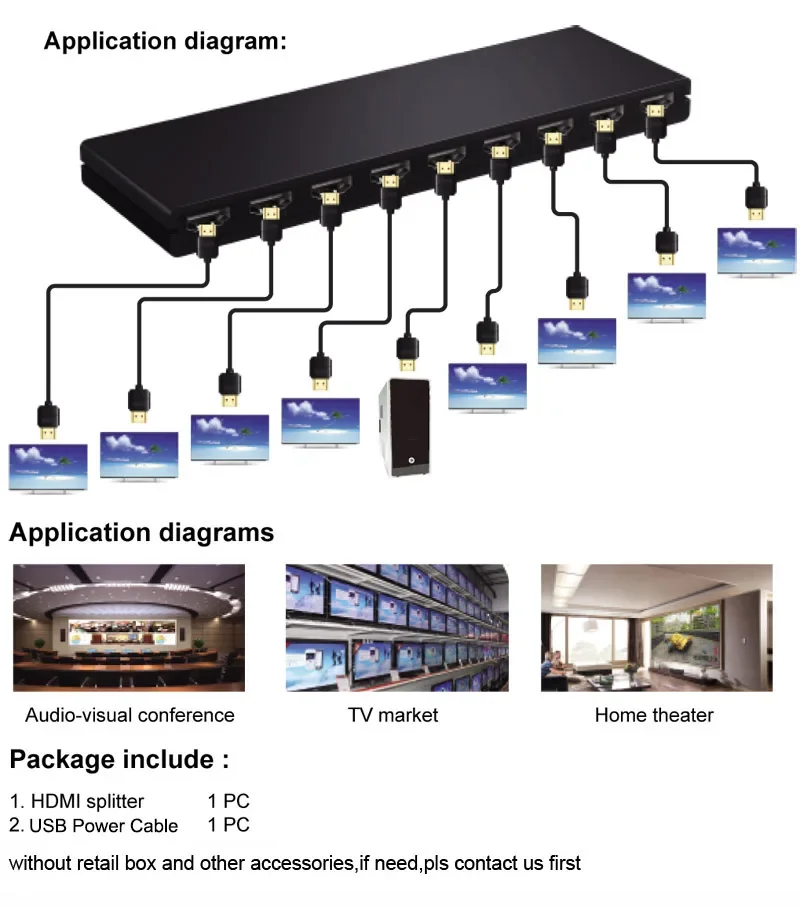 4K HDMI 1x8 Splitter 1 In 8 Out 1080P Full HD Audio Video Distributor Converter for DVD PS3 Xbox PS4 Laptop PC To 8 TV Monitor