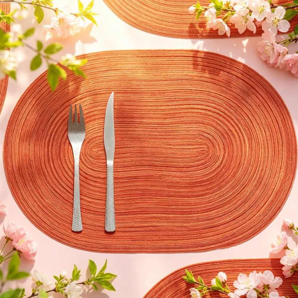 1/4/10PCS 35x50cm Oval Cotton Braided Table Place Mat Non-Slip Placemats for Dining Kitchen Washable Rop Coaster Gift Table Mats