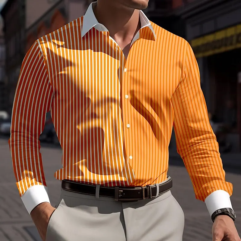 

Striped men's business casual comfortable shirt for daily work wear spring and summer long-sleeved tops with fashionable button