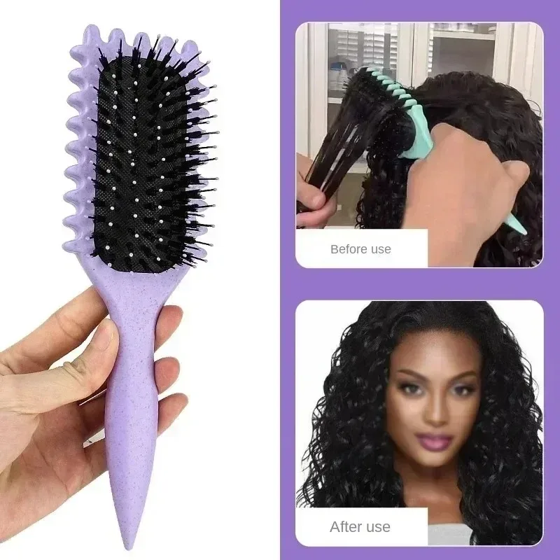 Brosse de coiffure bouclée pour Salon de coiffure, brosse à cheveux pour peigner et façonner les boucles pour hommes et femmes, réduit les outils de traction