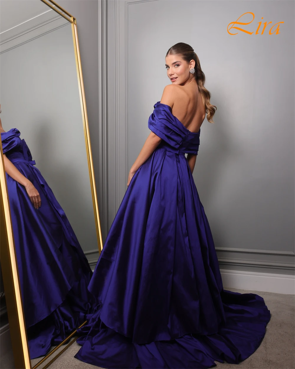 

Customized Exquisite Off the Shoulder Evening Dress Classic Satin Prom Dresses Luxury Front Slit Bespoke Occasion Gowns