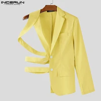 INCERUN Men Irregular Blazer Lapel One-shoulder Long Sleeve Button Hollow Out Casual Suit Men Streetwear 2025 Fashion Thin Coats 4