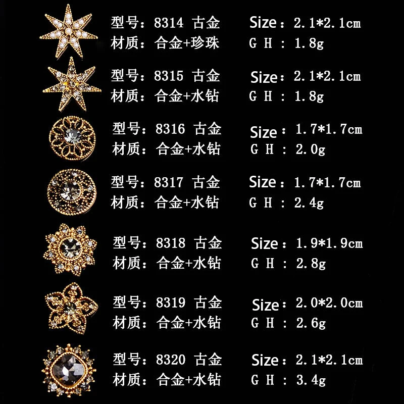 King Dragon Glass Rhinestone Star Flower Embellishment Button Used On Decoration 21MM 5PCS/Lot Flat Back Antique Gold Color