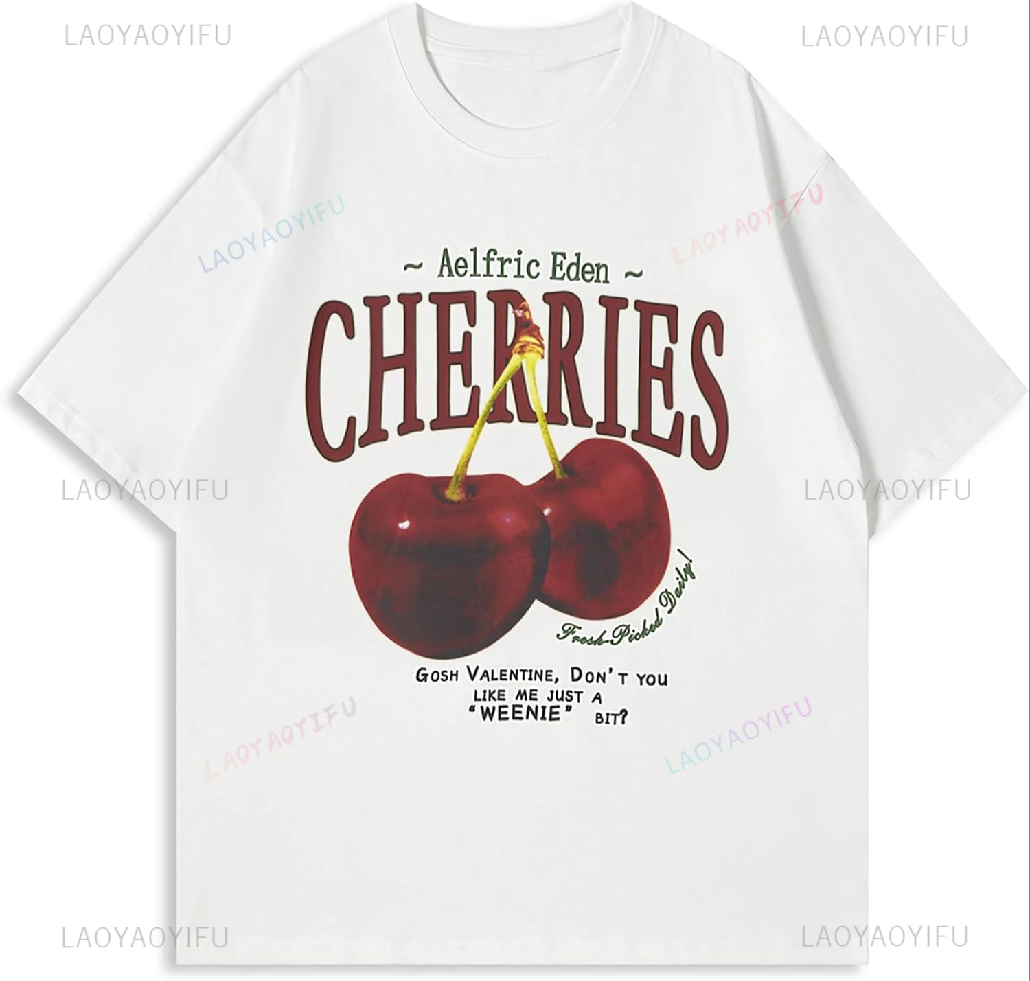 Aelfric Eden Graphic Loose Tees Unisex Cherries Printed T Shirts Casual Summer Short Sleeve Top Cotton Cute Casual Tee Shirt