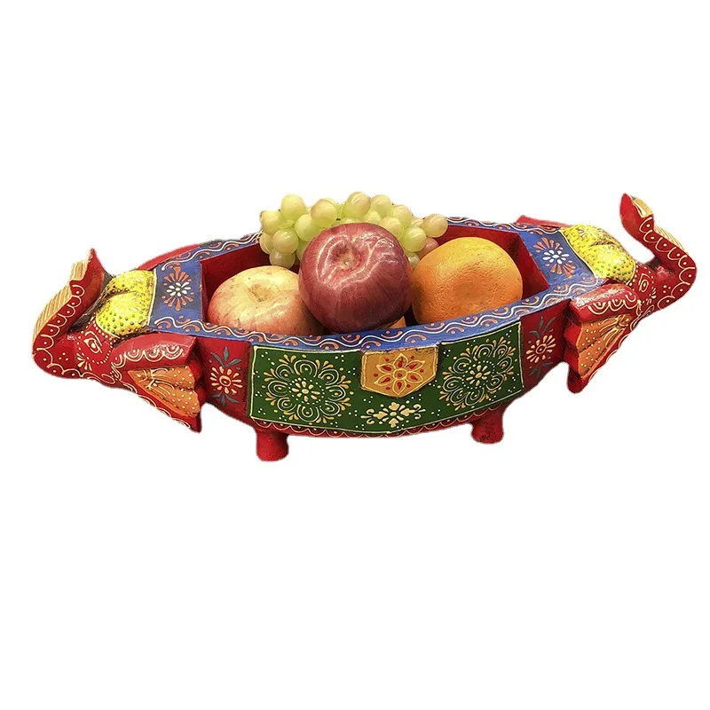 Solid wood candy box elephant dried fruit plate painted creative fruit snack plate New Year's nut candy box
