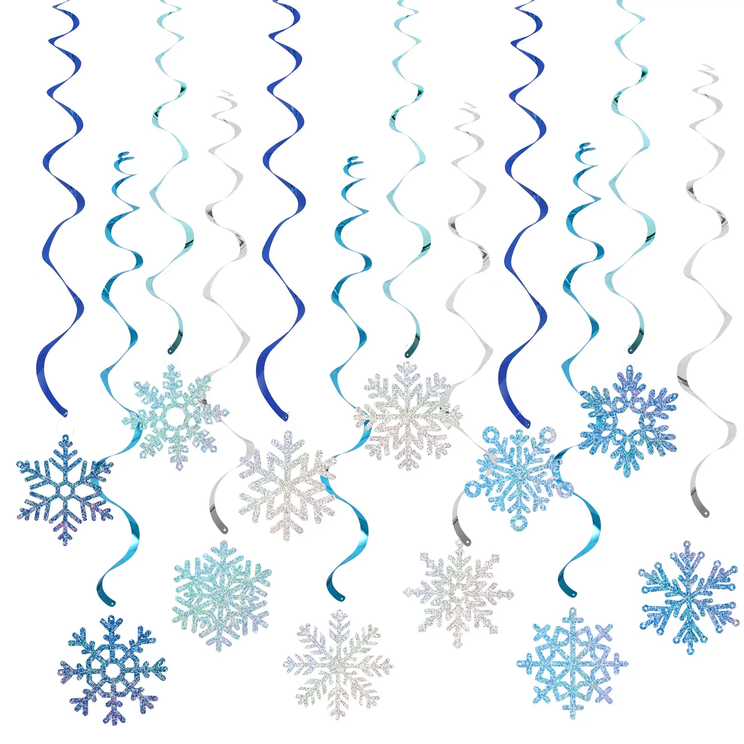 24 Decoraciones de Copos de Nieve Azules y Plateadas Estilo Frozen, Serpentinas de Techo Arcoíris, Adecuadas para Fiestas de Navidad y Cumpleaños