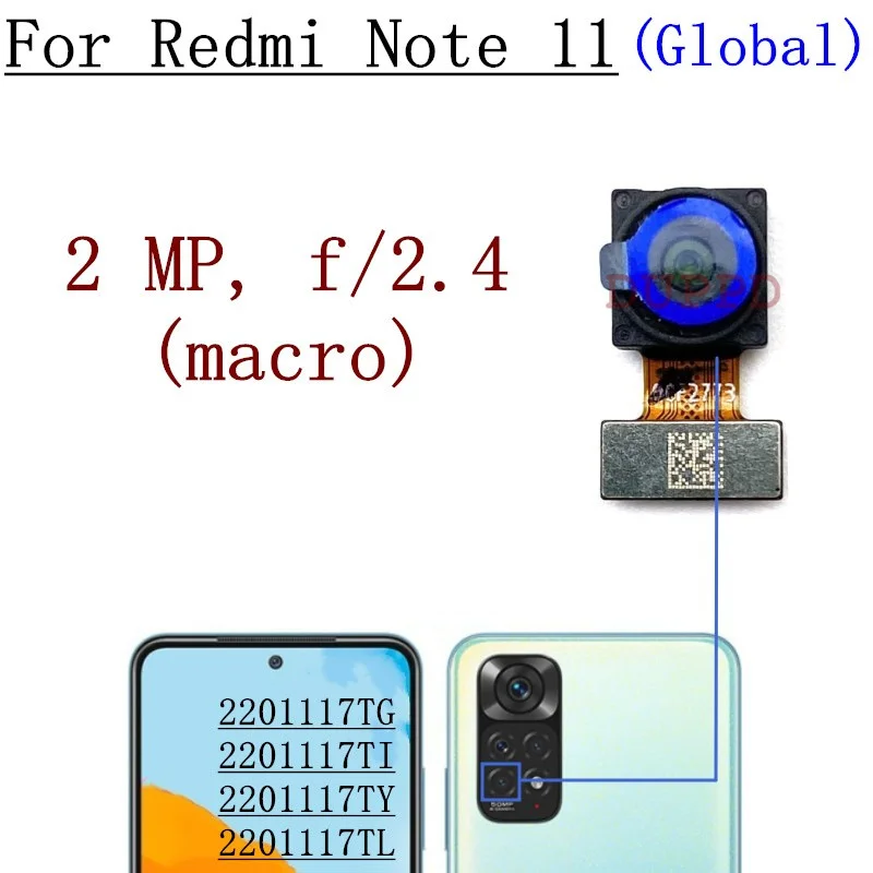 Rear Camera For Xiaomi Redmi Note 11 Global 2201117TG/TI/TY/TL Front Samll Facing Back Main Camera Moduel Flex Cable Parts