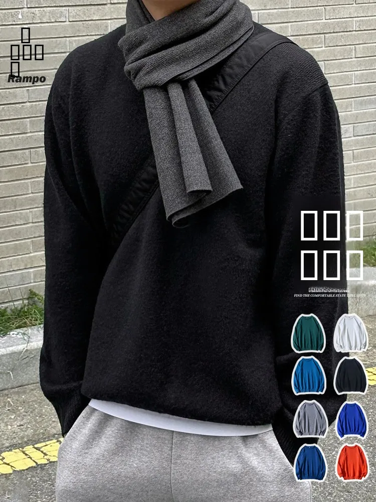 

Warm Bla Knitted Sweater Men's Winter Sle Loose Fit Base Layer Top Couple's Casual Wear round Ne Long Sve T-irt