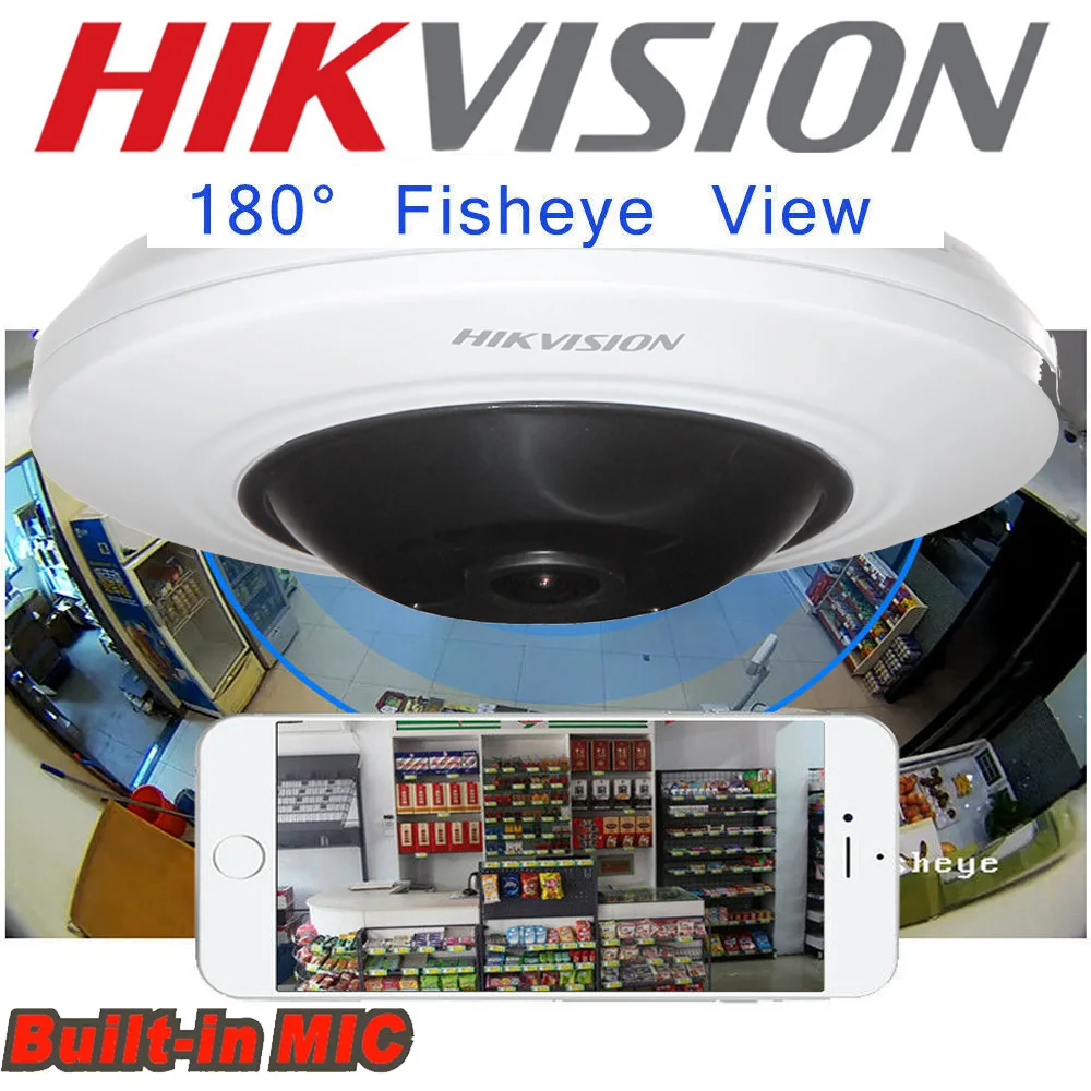 Original Hikvision 5MP Fixed 180° Fisheye Network Camera  DS-2CD2955G0-ISU 1.05mm MICphone POE IP camera