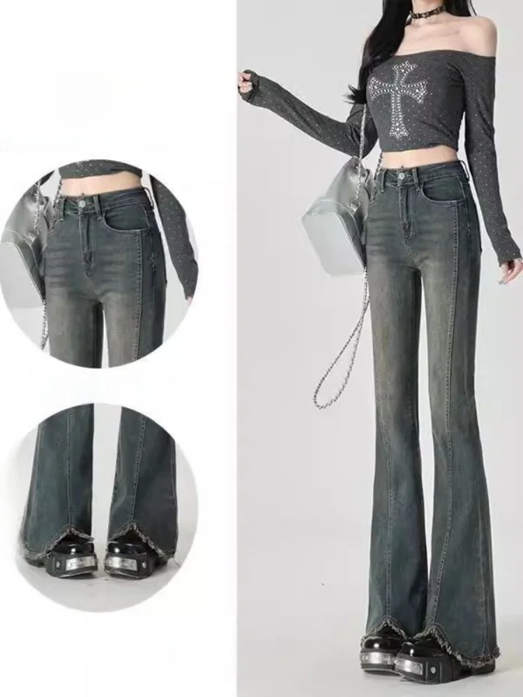 High Waist Flared Straight Leg Stretchy Denim Jeans Women's Spring Autumn plus Size Slimming Bootcut Floor Length Pants