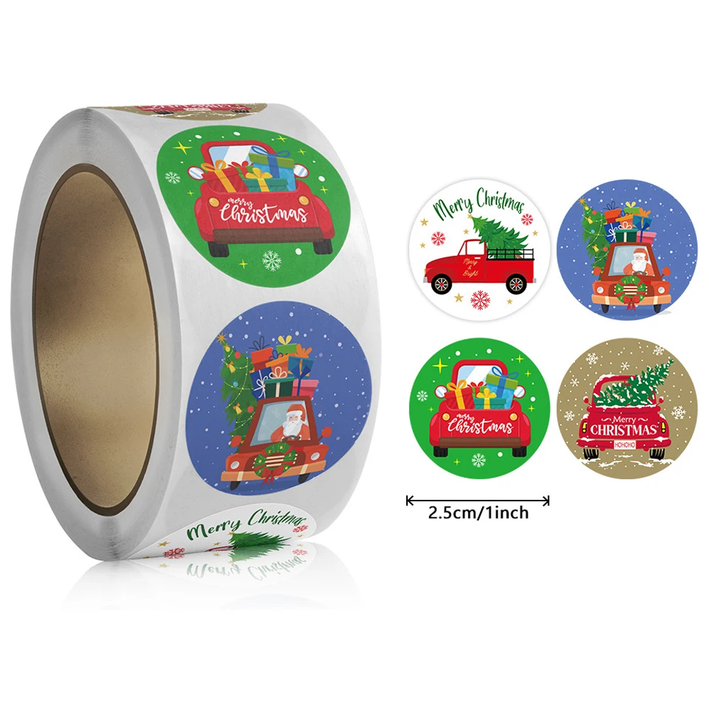 สติกเกอร์ Merry Christmas ใหม่500ชิ้น/ม้วนสติกเกอร์ป้ายสุขสันต์วันปีใหม่ขนาด1นิ้วสำหรับปาร์ตี้วันหยุดของขวัญการอบป้ายผนึก