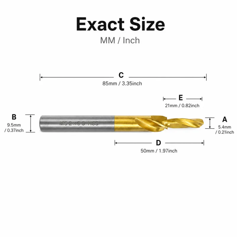 1PC M5 HSS Countersink Step Drill Bit Ti‑Plated 2‑in‑1 Drilling Chamfer Tool for Workshop & DIY Projects