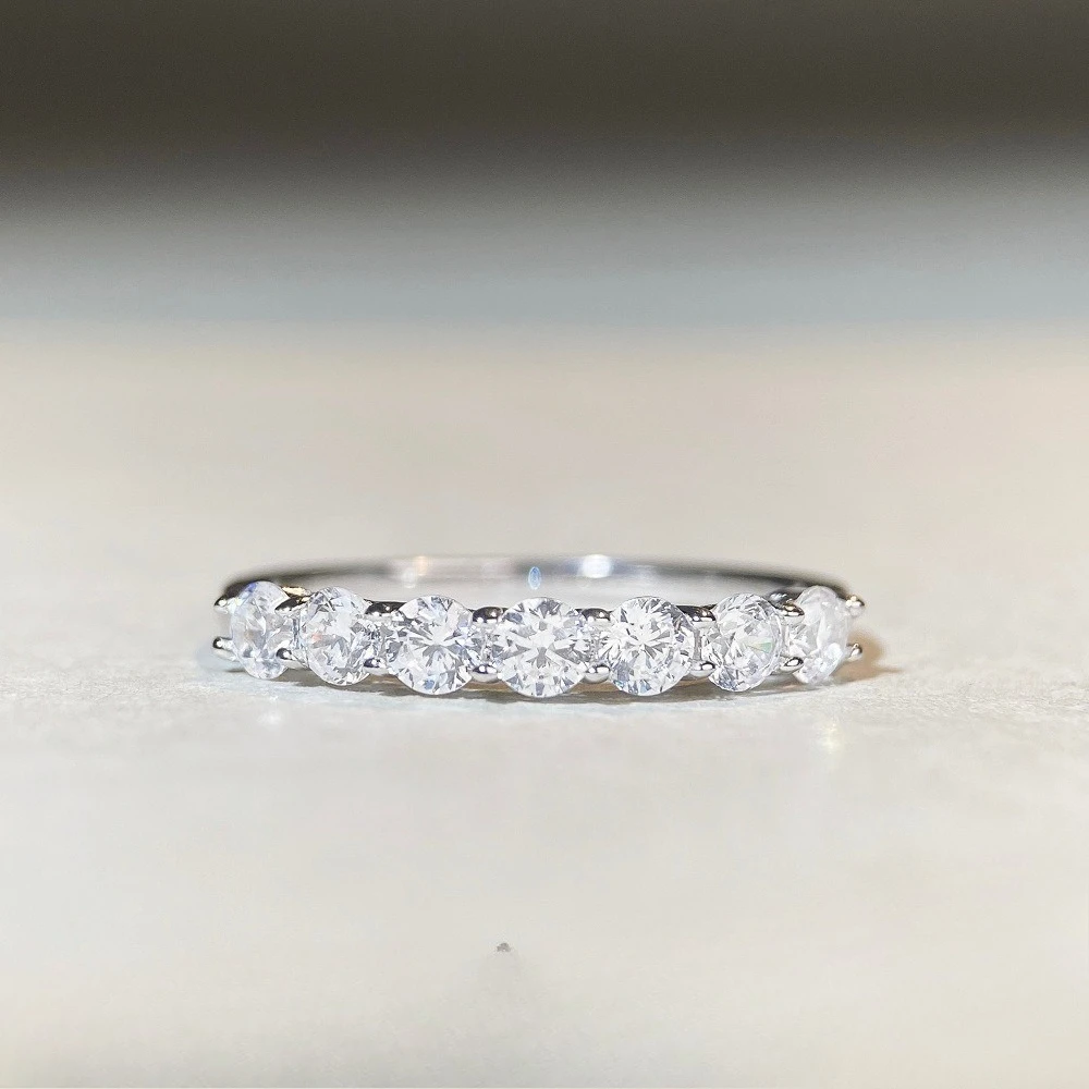 

925 Sterling Silver Moissanite Ring for Women, 70 Points D-color Moissanite 7-row Diamond Ring, Classic Layered Design