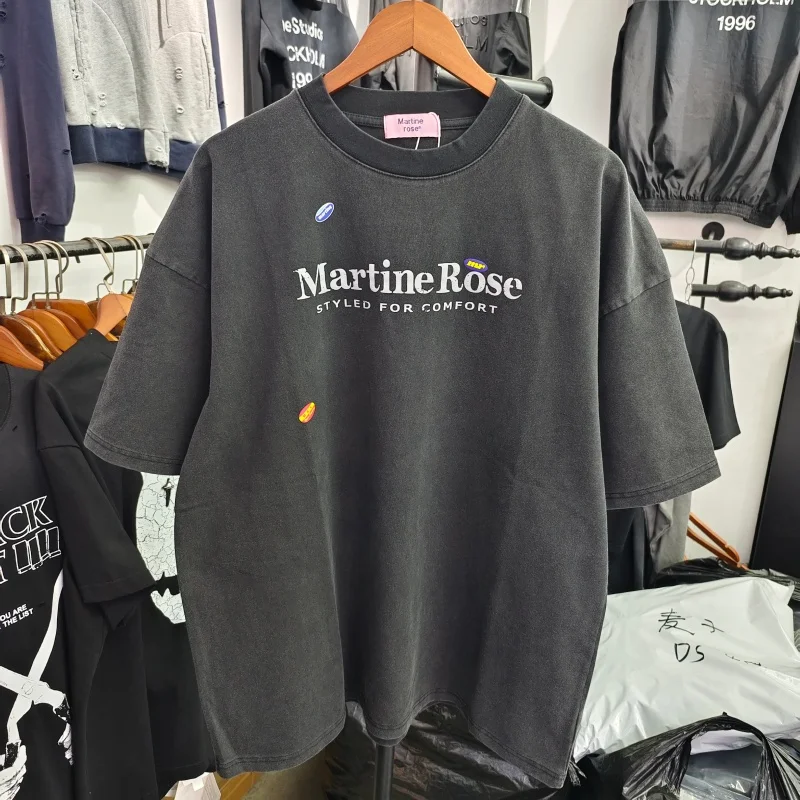

Винтажная хлопковая черная футболка унисекс в стиле ретро премиум-класса Washed Martine Rose