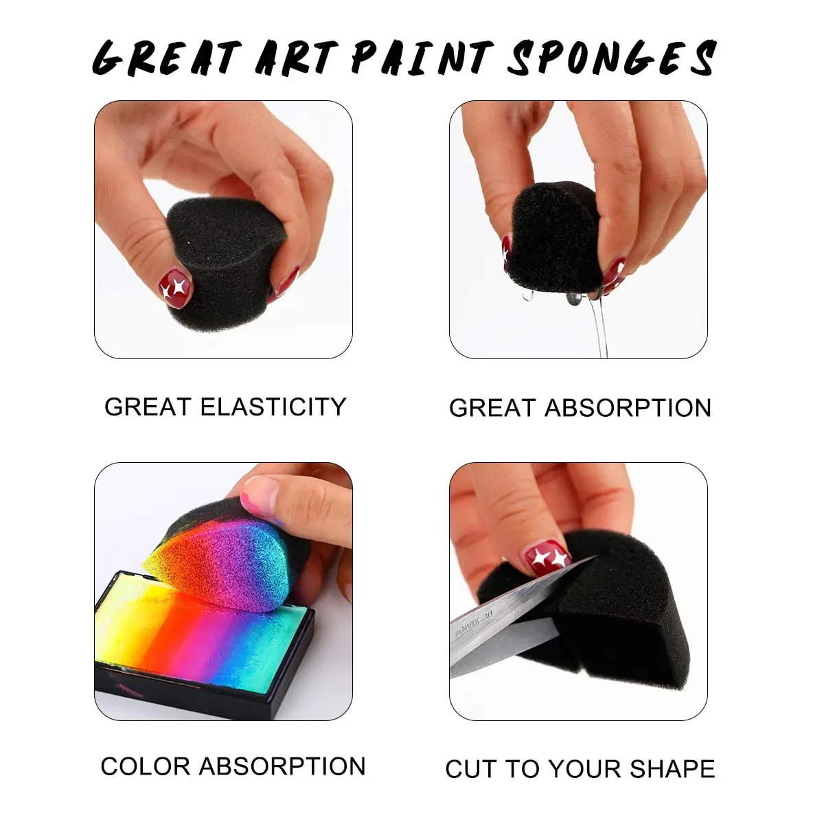 10 قطع من إسفنجات رسم الوجه بالبتلة السوداء - رغوة شبه دائرية عالية الكثافة على شكل قطرة ماء لمكياج الهالوين وعيد الميلاد #3