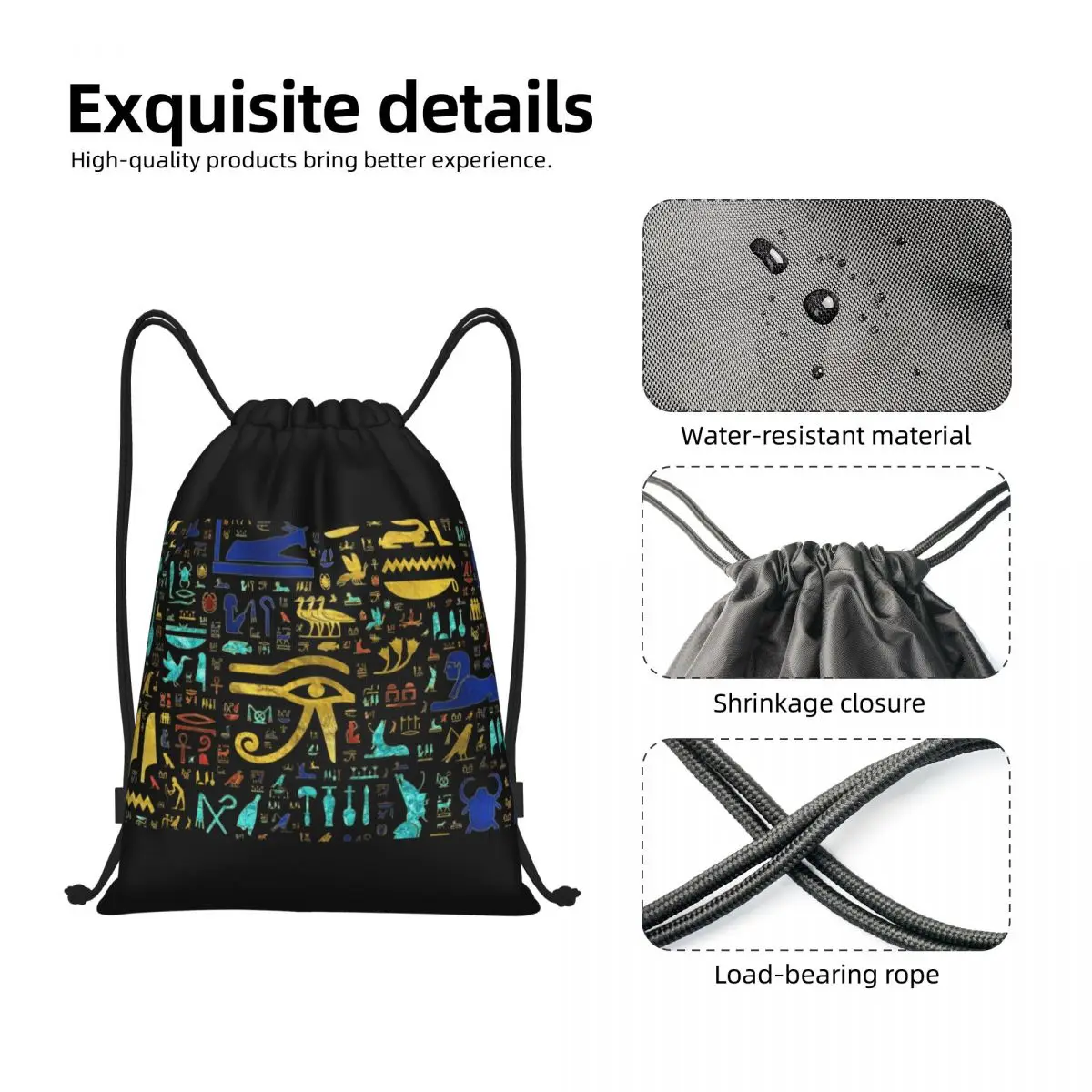 Custom Colorful Ancient Egyptian Hieroglyphic Pattern Drawstring Bag Women Men Lightweight Egypt Sports Gym Storage Backpack