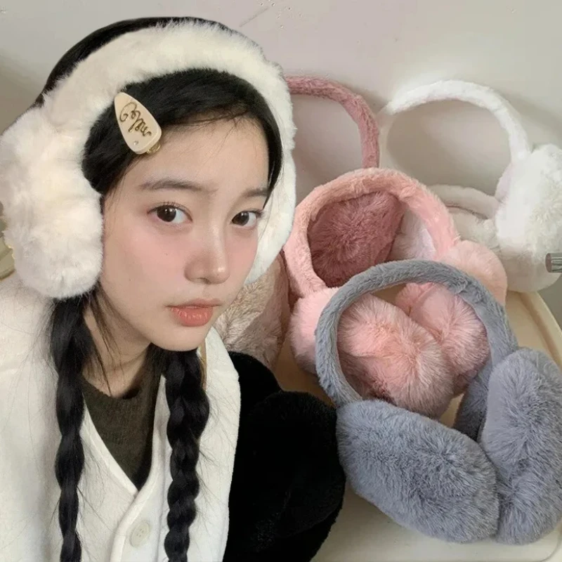 

Autumn/Winter Women Thickened Earmuffs Warm Outdoor Windproof Anti-freezing Plush Fashion Simple Foldable Large Size Earmuffs