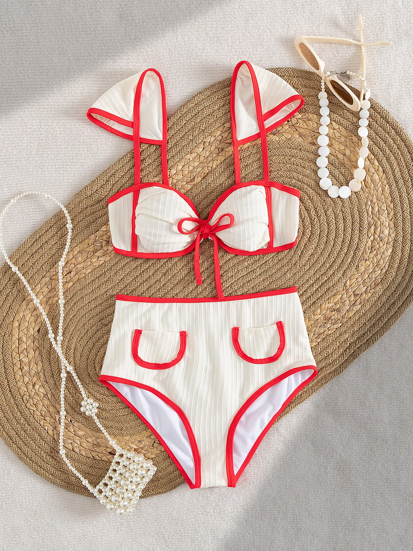 

Sexy Shoulder Ruffle Bikini Women High Waist Slipt Swimsuit Fashion Lady Biquini Swimwear Bathing Suit Female Beachwear Getways