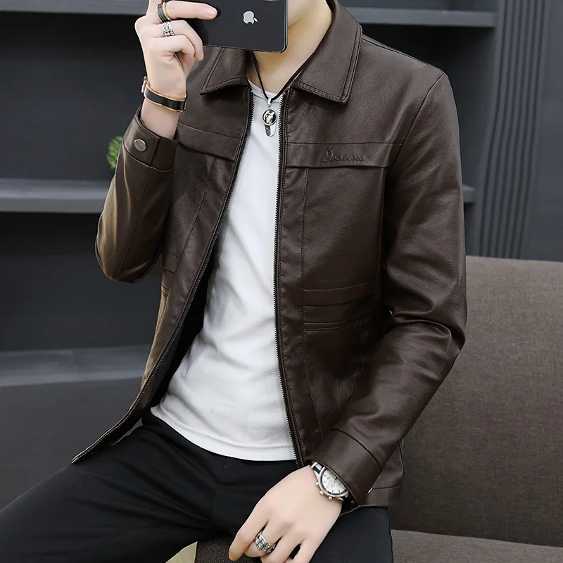 

Slim Leather Jacket Trendy Youth 2026 Autumn and Winter Men's PU Leather Jacket Men's Korean Casual Men's Jacket