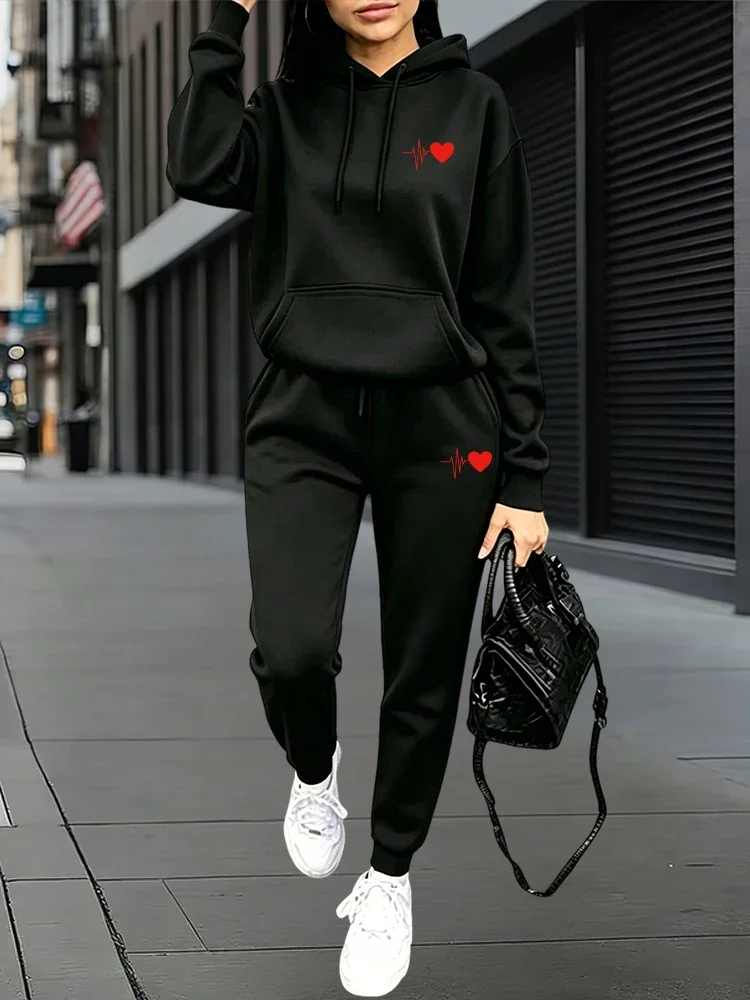 Quality Women's Outfits Casual Hooded Sweatshirts 2 Pcs Suit Outdoors Sports Jogging Tracksuit Clothing Autumn Winter Pants Sets