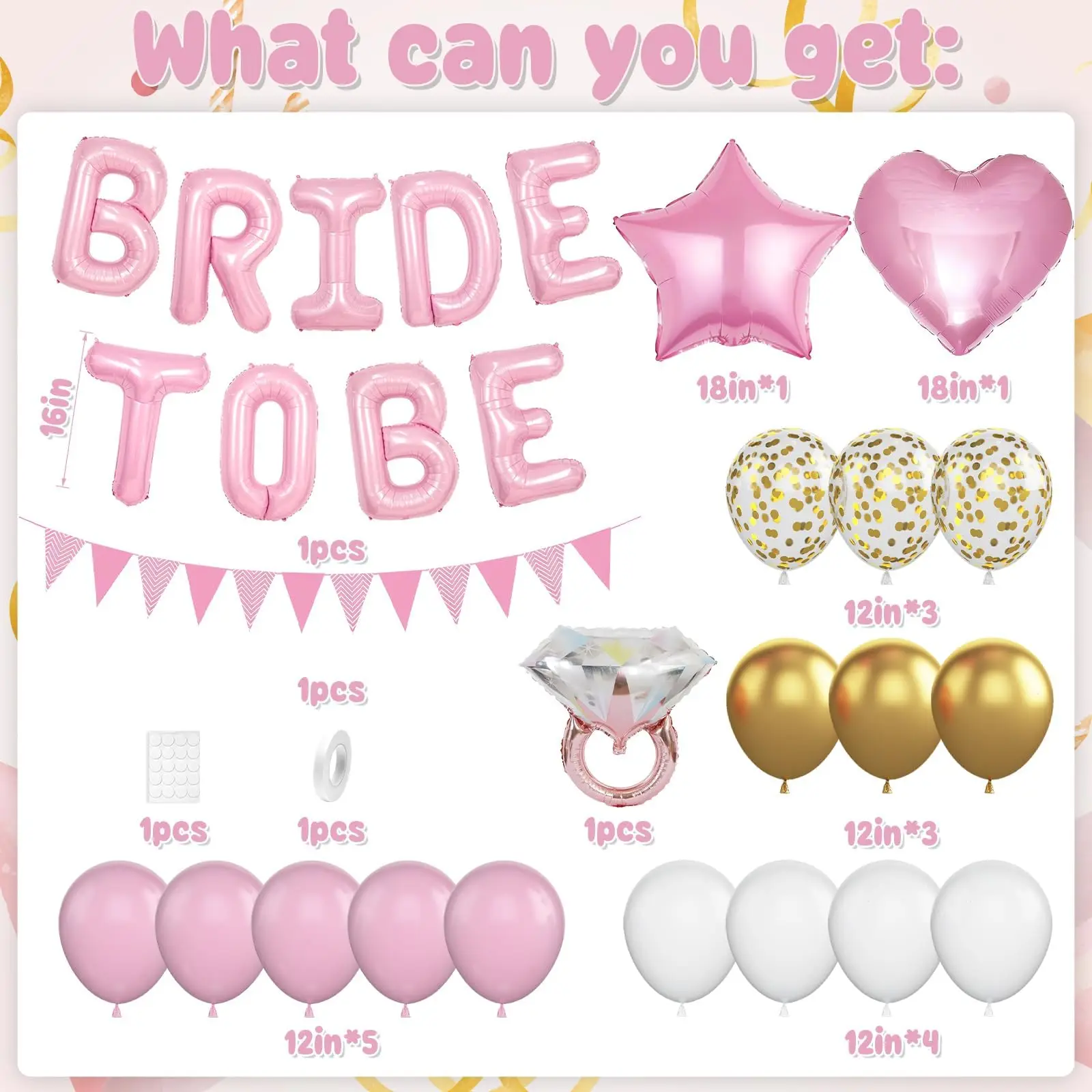 Bride to Be Ringförmiger Aluminiumfolienballon mit dreieckigem Wimpel und Latexballons, für Vorschlagpartys – Detail 3