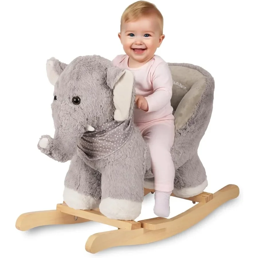 Caballo balancín elefante bebé Animal balancín caballo balancín con asiento paseo en caballo caballo caballo balancín de felpa con música dulce Roc de madera