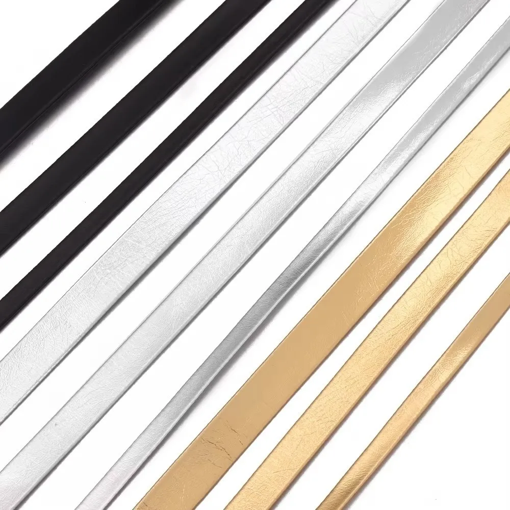 5 Yards Length PU Leather Binding Strip 5/8/10mm Width Universal Edging Metallic Leather Edging String Gold Silver Color