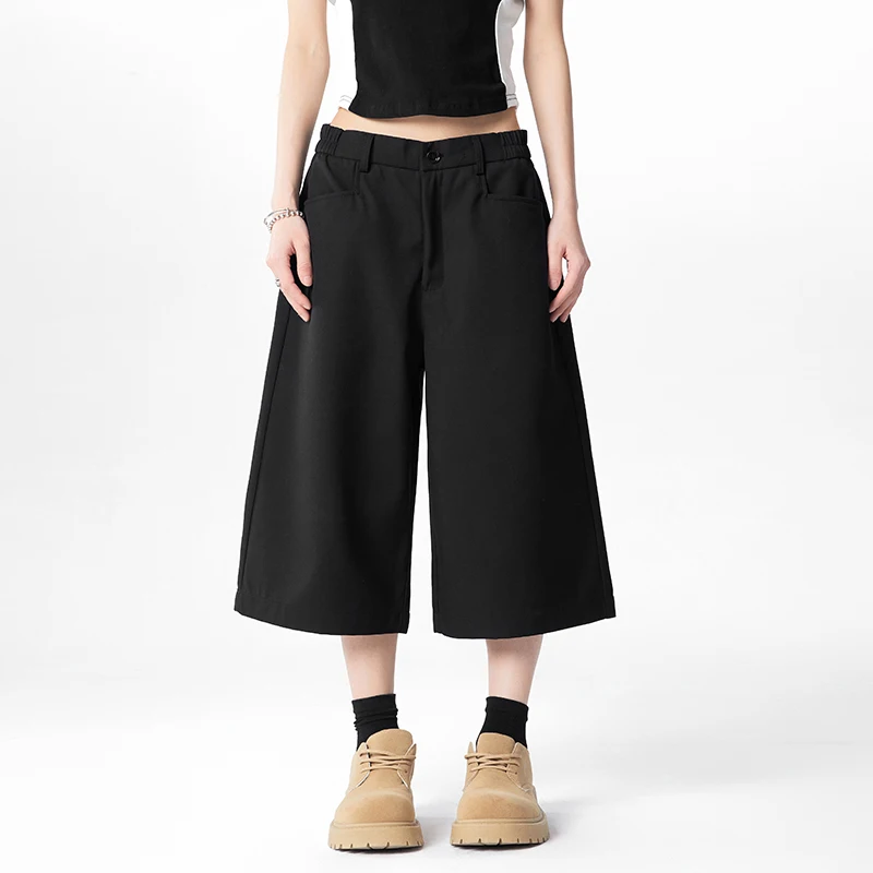 

Men's Gray Wide Leg Culottes High Waisted Summer Shorts Relaxed Fit Casual Cropped Breathable Versatile Office Trousers