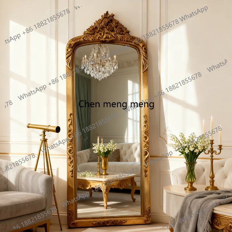 French retro full-body mirror carved full-length mirror American floor-to-ceiling fitting mirror wall hanging