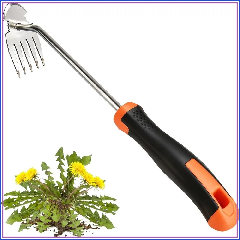 

Newly Upgraded Stainless Steel Hand Weeder Tool, Multi-Purpose 5 Teeth Weed Remover for Gardening