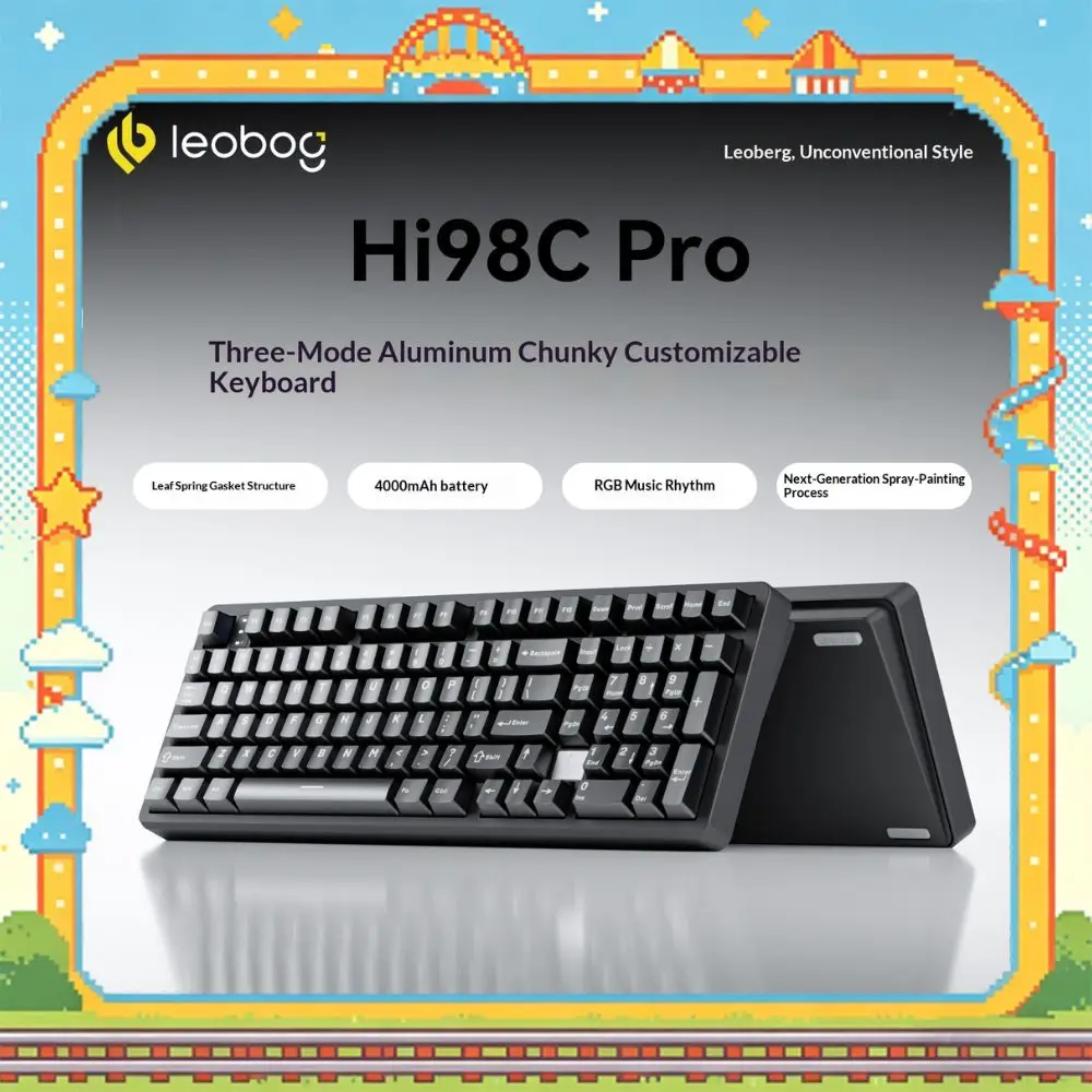 Kit de Teclado Mecânico LEOBOG Hi98C Pro, Teclado Sem Fio Tri-modo de Alumínio, GASKET RGB Hotswap, Longa Duração da Bateria, Presente para Gamer de P
