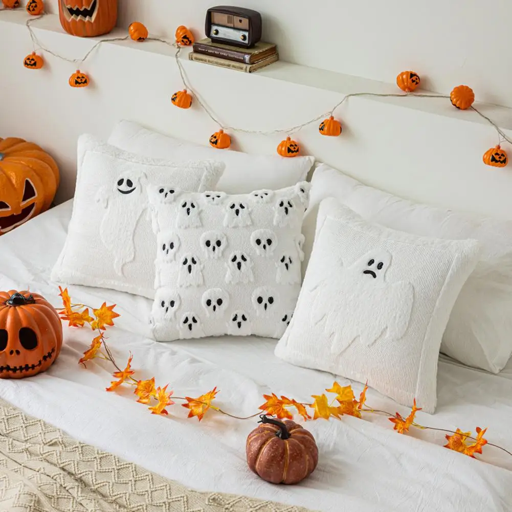 Soft Pillow Pillow Envelope Halloween Ghost Pumpkin Cat Pattern Decorative Pillow Case Removable Washable Throw Cover Easy